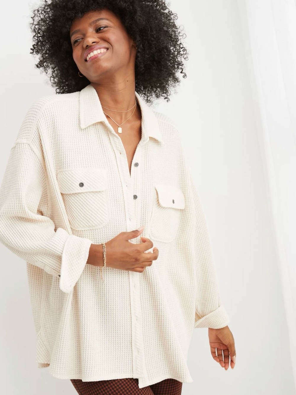 Aerie Lumberjane Waffle Shirt in Heather Frost